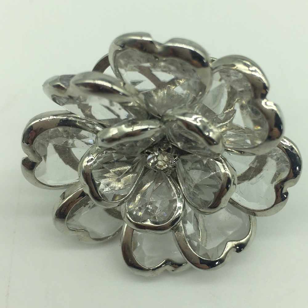 Silver Clear Petals Flower Statement Ring Adjusta… - image 7